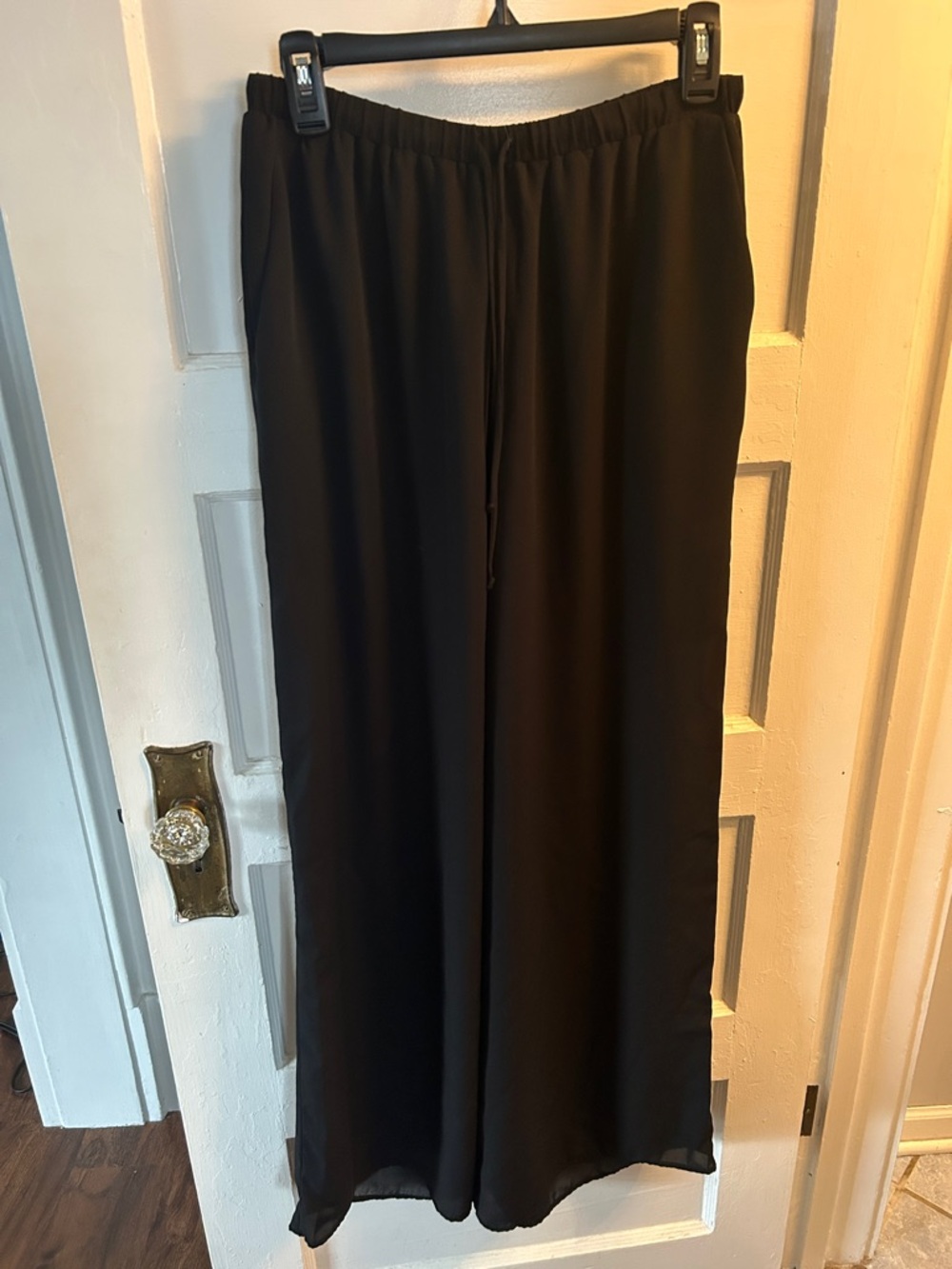 Black Wide-Leg Women's Beach Pants with Elastic Waist